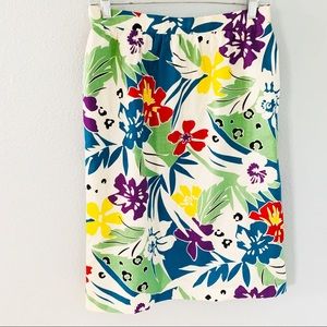 Vintage Floral Linen Blend Pencil Skirt Pockets M